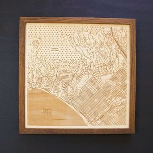 Etched Atlas Santa Monica California Wooden Map Wall Hanging
